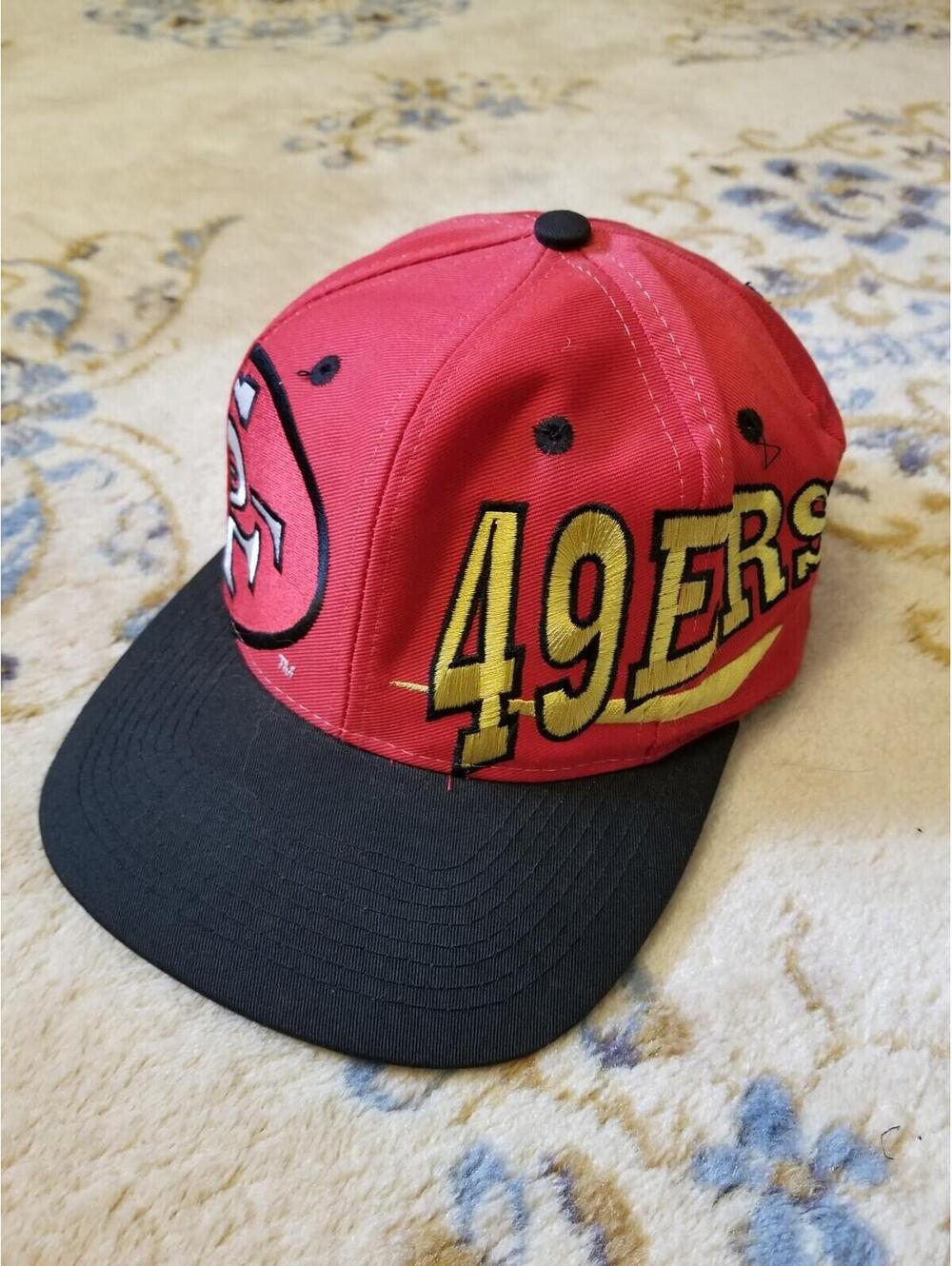 RARE Vtg San Francisco 49ers Big All Over Helmet Snapback Hat Logo Athletics Red